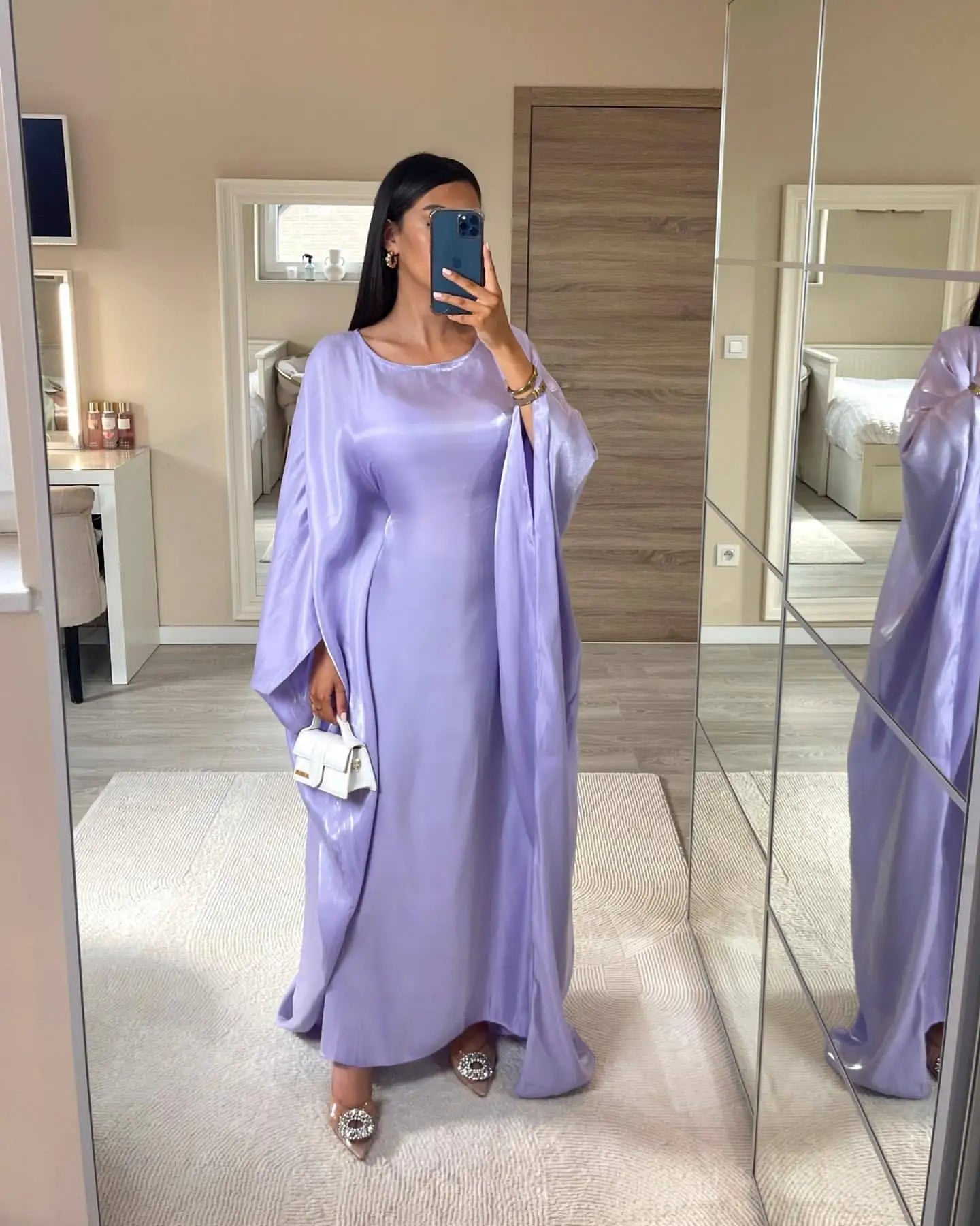20 Colors Summer Butterfly Batwing Satin Shiny Abaya Dubai Luxury Islam Muslim Maxi Kaftan Dress Kebaya AbayasWomen Vestidos