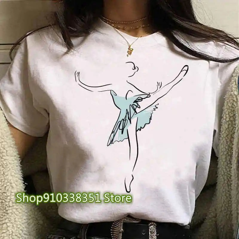 2023 Ballet Dancer Printed T Shirt Women T Shirt 90s Cartoon Graphic Tops Ladies T-shirt Casual Woman Shirt Clothes Fashion Tee