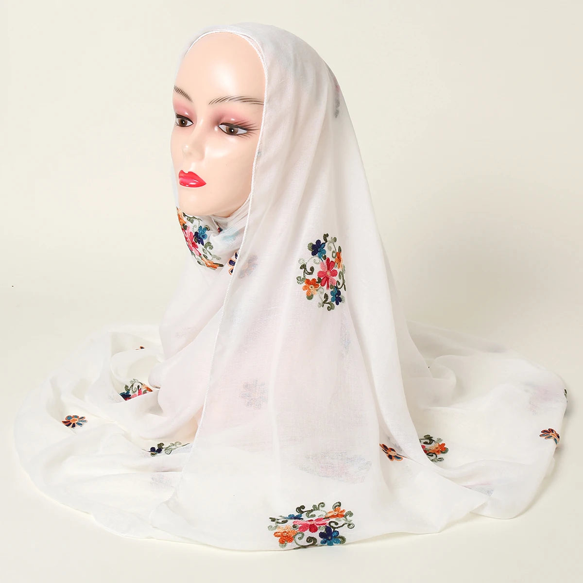 Wholesale New Fashion Embroidery Floral Long Scarf Hijab Woman Cotton Shawl Summer Solid Color Wraps For Ladies Stole Headband