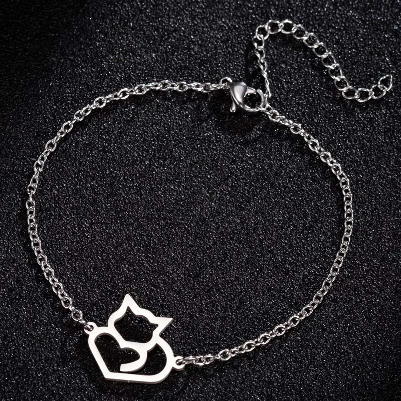 Lucky Cat Charm Bracelet Stainless Steel For Women Cheap Friendship Gifts Cute Animal Chain Bracelets Jewelry Pulseras Mujer