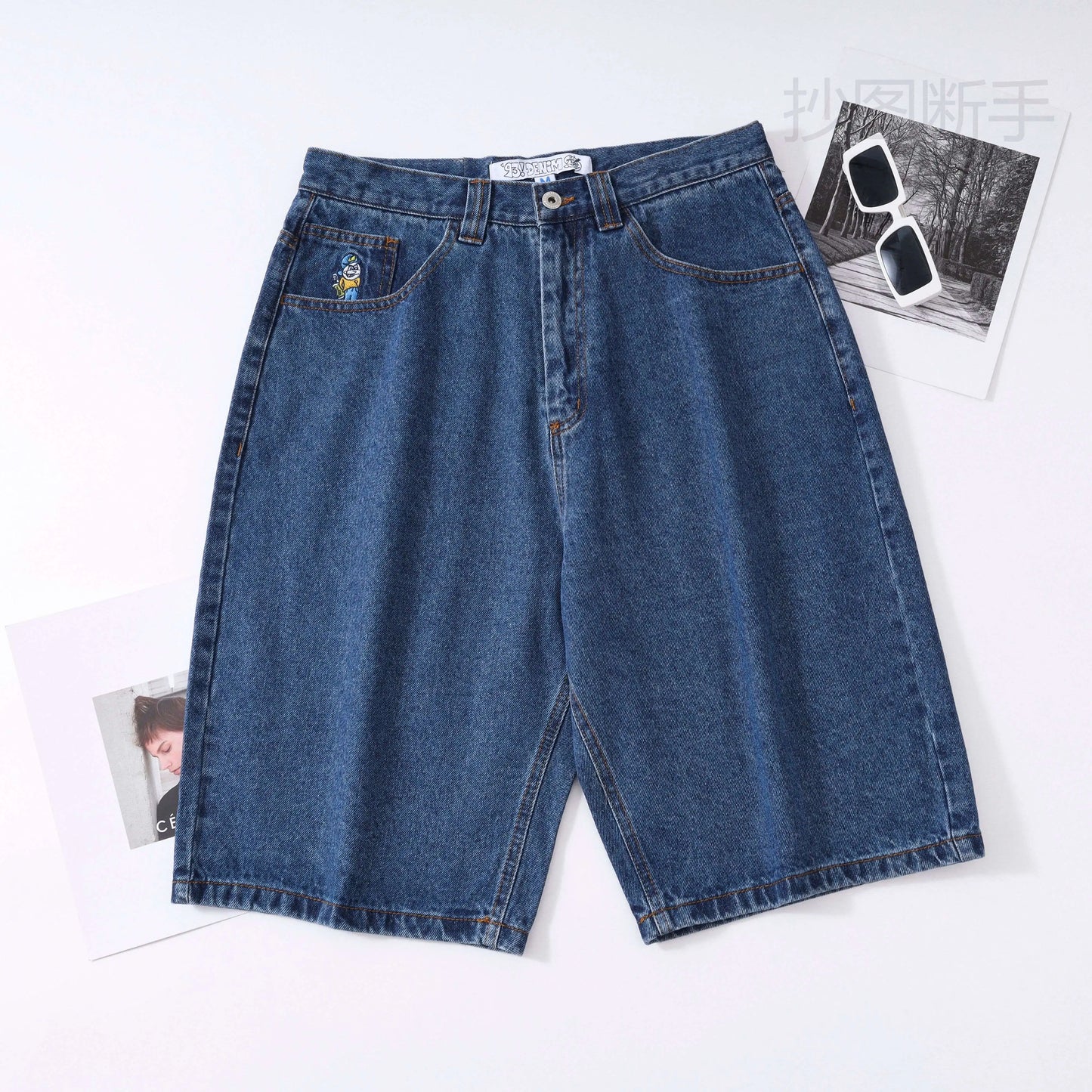 Y2K Big boy Short for Men Streetwear Baggy Jeans Embroidery Denim Leisure Short Mujer Hot Traf Men shorts jean Skate jeans men