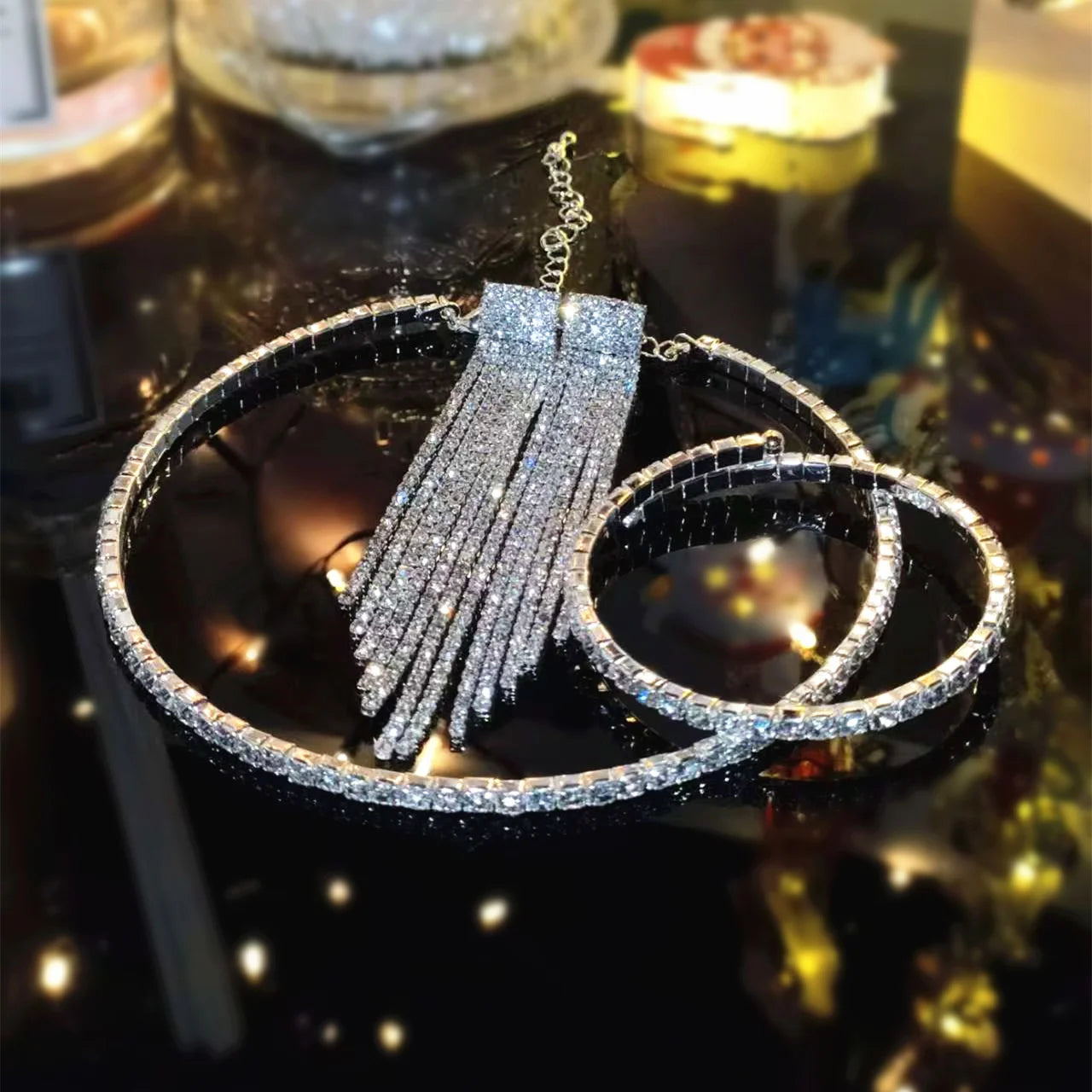 2024 Sparkling Silver Color Crystal Collar Chain Choker Necklace Bridal Women Wedding Party Diamante Rhinestone Choker Jewelry