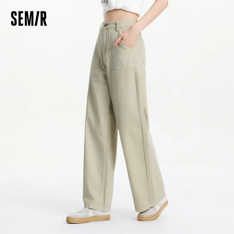 Semir Cargo Style Denim Pants Women 2025 Summer New Cotton Wide Leg Cool Girl Pants