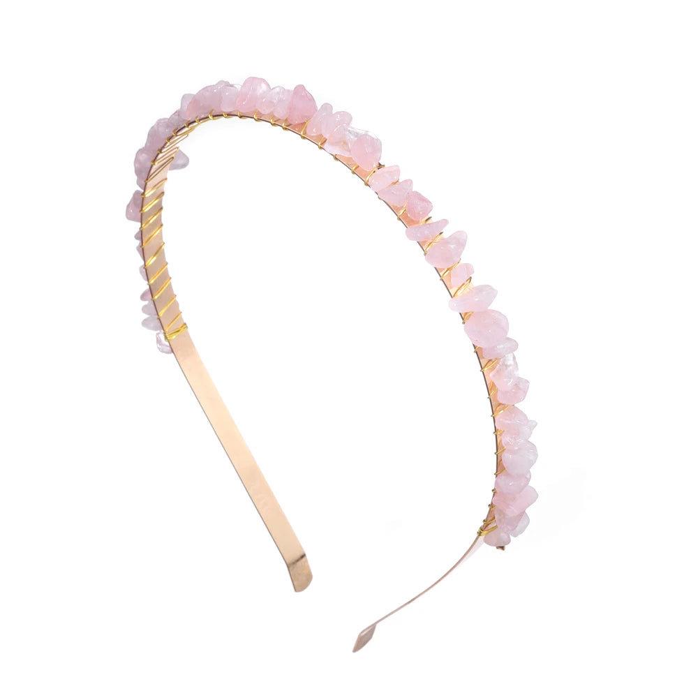Colorful Natural Stone Aquamarine Crystal Gravels Chips HairBand Women Girl Healing Headwear Hair Accessories Handmade Jewelry