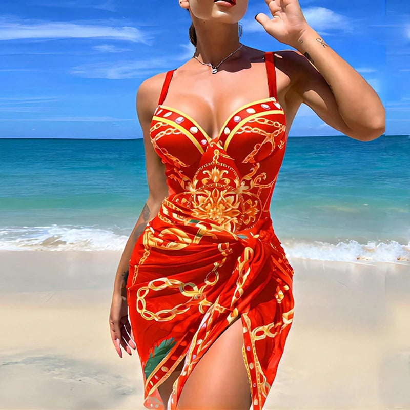 2024 New 2 Piece Women Bikini Set Push Up Floral Printed Bikinis Strappy Bandage Swimwear Brazilian Biquini Bathing Suit