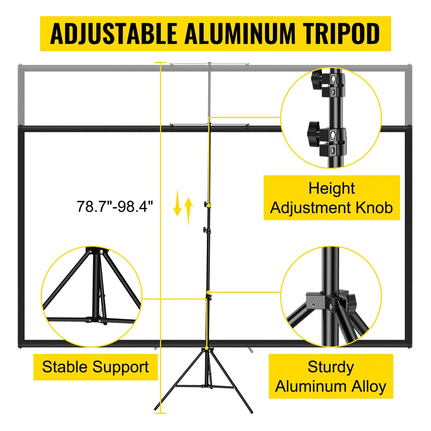 VEVOR 100 Inch Tripod Projector Screen W/ Stand 16:9 4K HD Portable Home Cinema for Indoor & Outdoor Projection