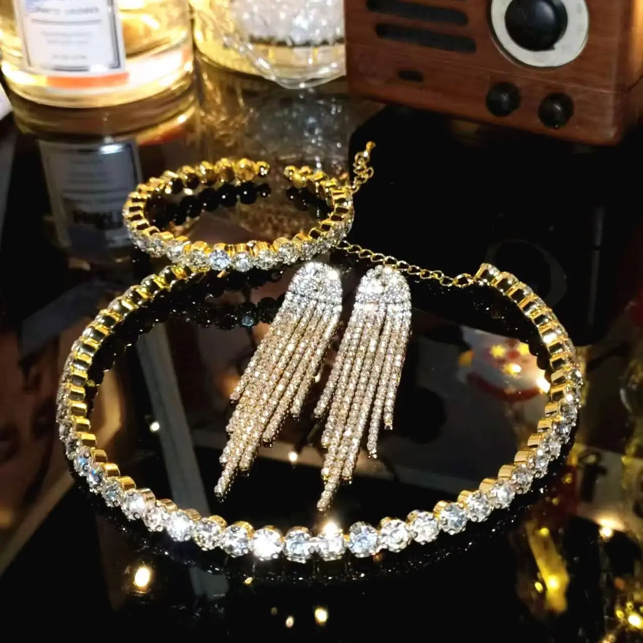 2024 Sparkling Silver Color Crystal Collar Chain Choker Necklace Bridal Women Wedding Party Diamante Rhinestone Choker Jewelry