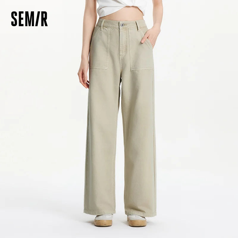 Semir Cargo Style Denim Pants Women 2025 Summer New Cotton Wide Leg Cool Girl Pants
