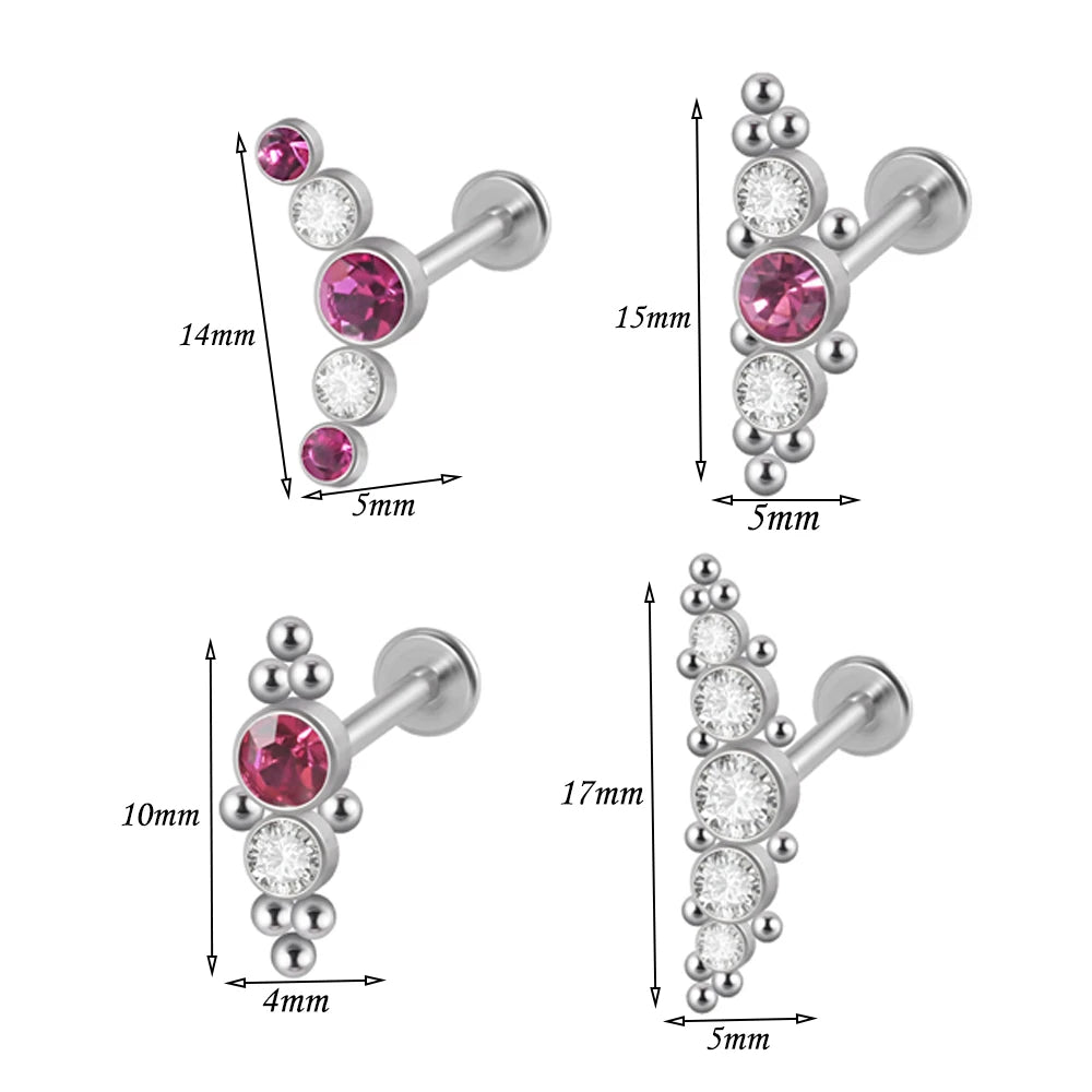 1PC Surgical Steel Internal Thread Labret Lip Ring Opal&Zircon Cluster Curved Ear Cartilage Tragus Helix Daith Piercing Jewelry