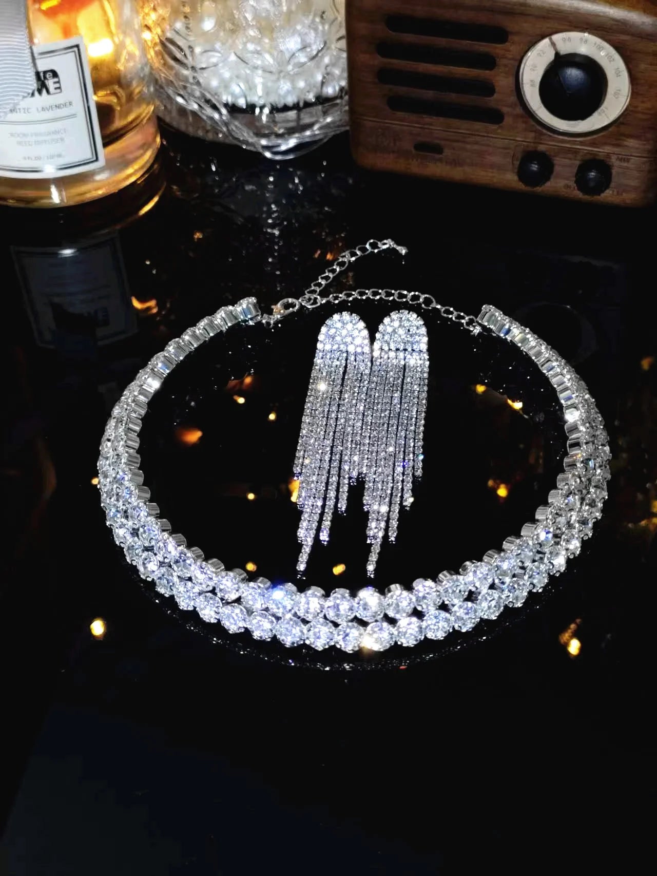 2024 Sparkling Silver Color Crystal Collar Chain Choker Necklace Bridal Women Wedding Party Diamante Rhinestone Choker Jewelry