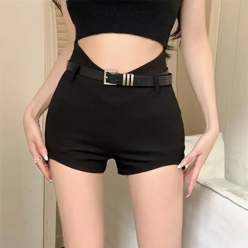 Cotton Female Short Pants With Belt Women's Shorts Summer XXL Elasticty Comfy Streetwear Fashion Clothing 2024 Designer Luxury