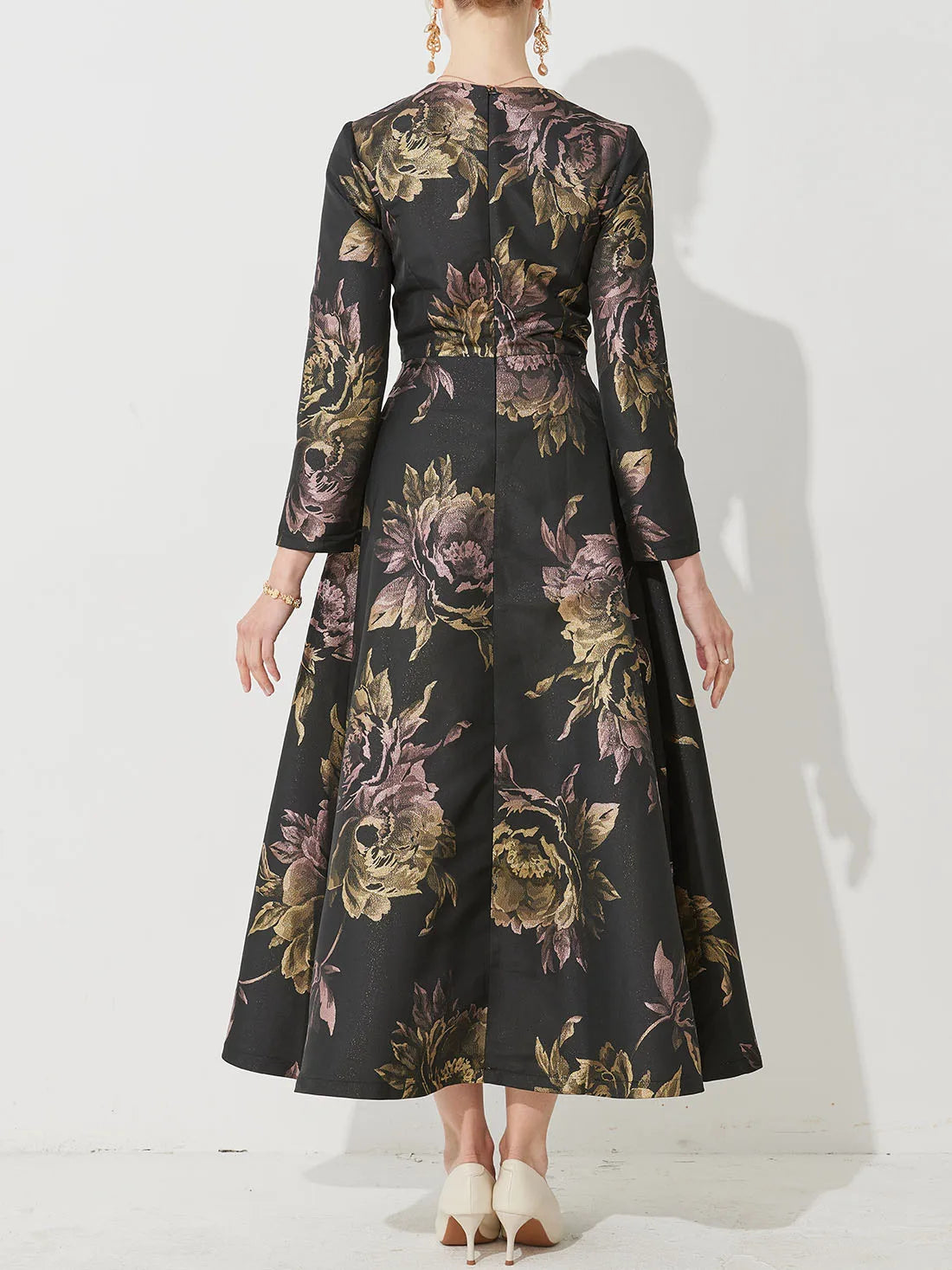 Luxury Women Long Maxi Jacquard Dress Spring Autumn Boho Floral Fashion Clothing Ladies Party Evening Ball Gown