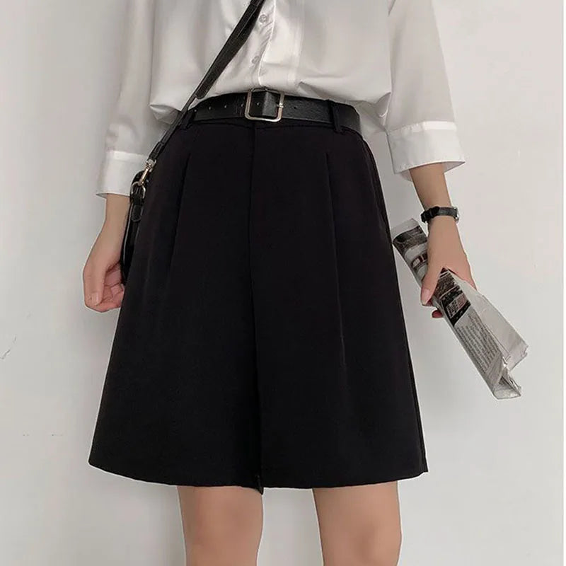 Suit Shorts Women Elastic Waist Loose Japan Casual Fashion Preppy Style Thin Straight Harajuku Female New