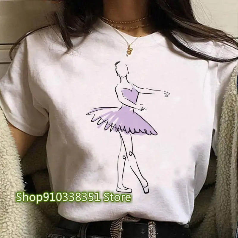2023 Ballet Dancer Printed T Shirt Women T Shirt 90s Cartoon Graphic Tops Ladies T-shirt Casual Woman Shirt Clothes Fashion Tee