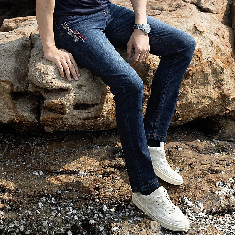 ①Bruce&Shark Men's Summer Long Jeans Stretch Cotton Straight Casual Loose Men jeans Fashion Denim Jeans for Man big size 42