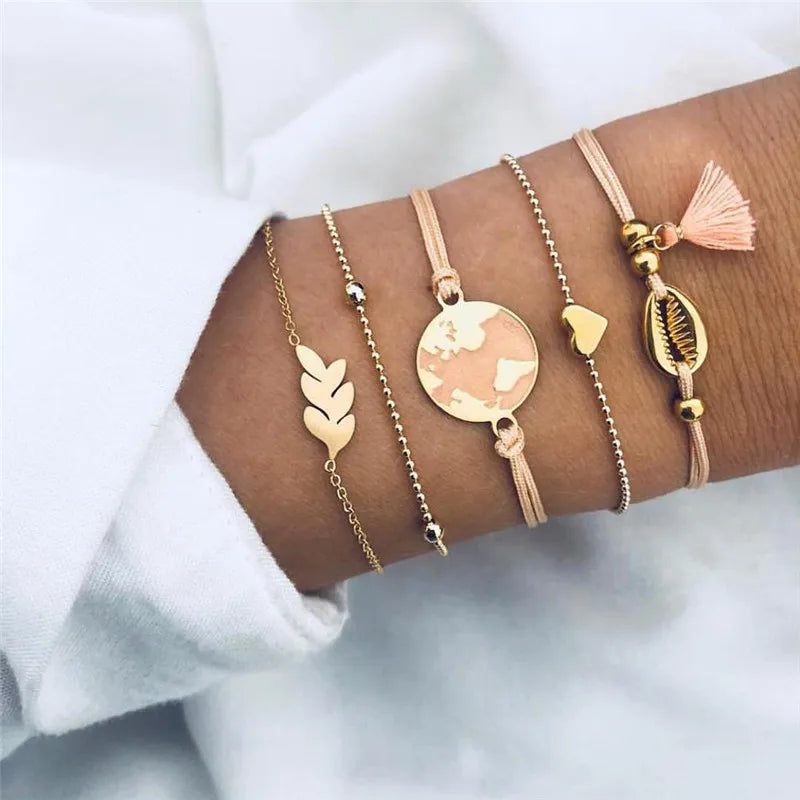 YOBEST 2024 New Heart Beads Chain Bracelets for Women, Silver Color Trendy Geometric Bracelets Set, Party Jewelry Accessories
