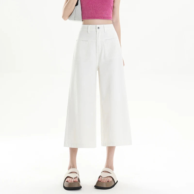Y2K Loose Casual Medium Jeans Summer New Women's High Waist Korean 2000s Denim Pants Fashion All Match Seven Points Baggy Jeans