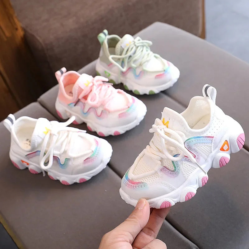 2024 Breathable Toddler Boy Sneakers Stretch Fabric Fashionable Baby Running Shoes Pink School Girl Sports Shoes Sneakers D07083