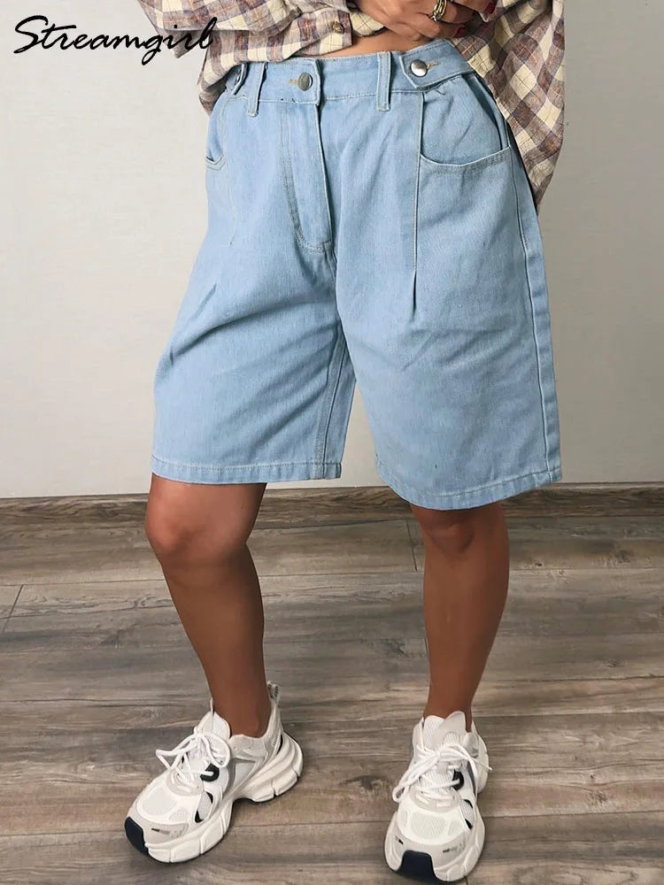 Summer Jean Shorts Women Denim High Waist Black Baggy Short Jeans Summer Pants Women's Bermuda Denim Shorts Wide Leg For Women