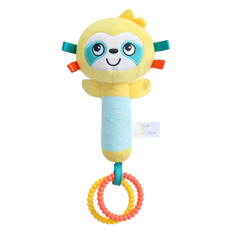 Baby Rattles Soft Hand Crank Toys Cartoon Animal with BB Call Voice Plush Toys Squeaky Sensory Travel Accessories for Toddler