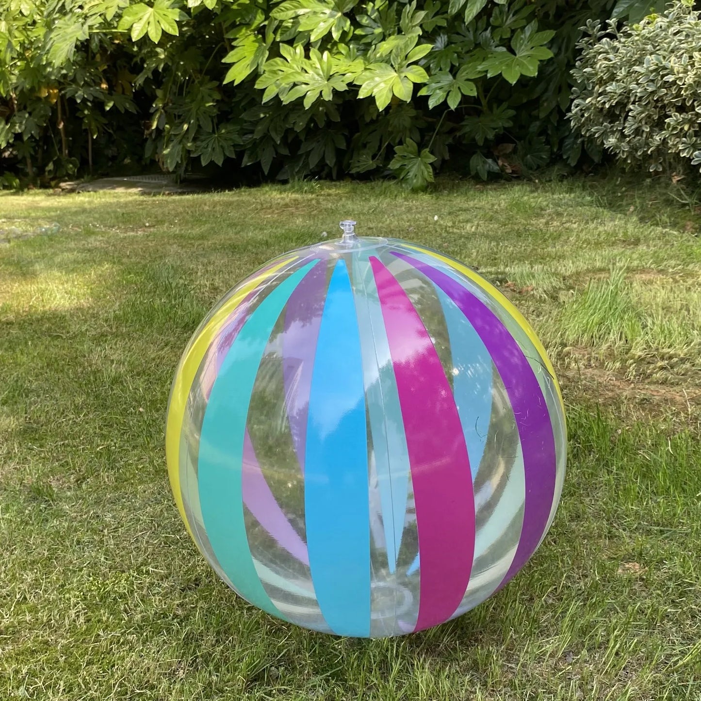 1pc 15.35Inch Colorful Striped Transparent Ball Inflatable Beach Ball, Suitable For Beach Pool Party Games