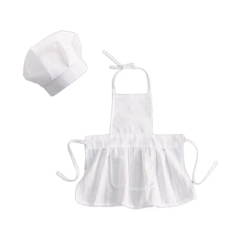 2 Pcs Cute Baby Chef Apron and Hat Infant Kids White Cook Photos Costume Photography Prop Newborn Hat Apron