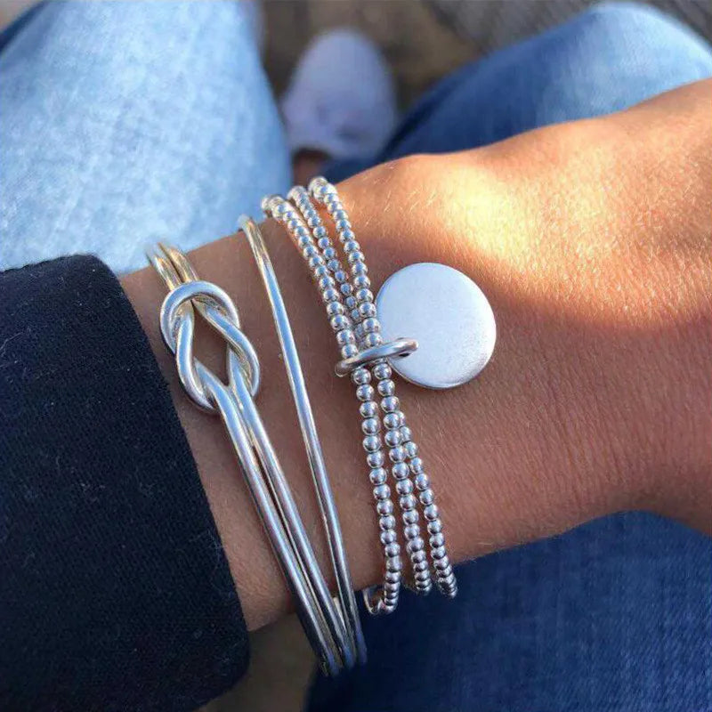 YOBEST 2024 New Heart Beads Chain Bracelets for Women, Silver Color Trendy Geometric Bracelets Set, Party Jewelry Accessories
