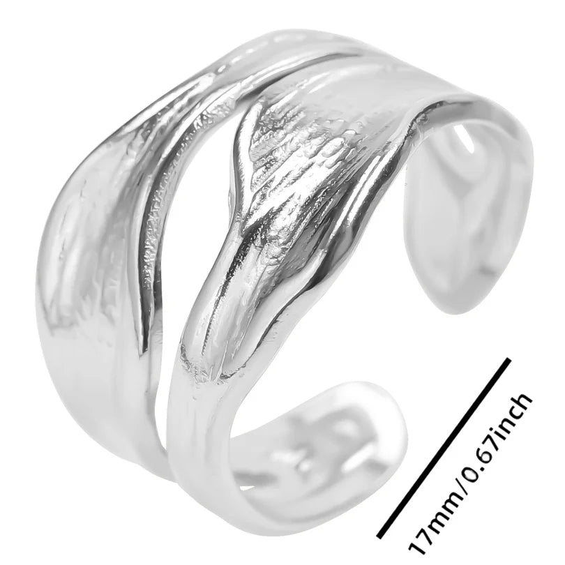 Wholesale 6pcs Steel Color Rings Hug Snake Love Star Moon Shell Leaf Shaped Rings Stainless Steel Women Jewelry Charms No Fade