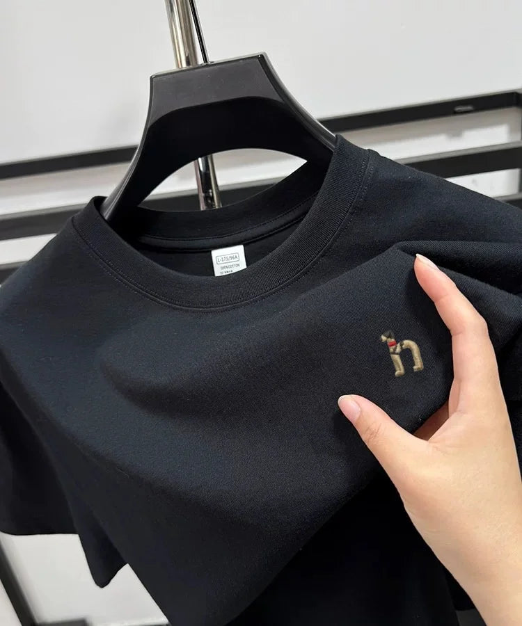 100% pure cotton new high-end brand men's round neck short sleeved T-shirt summer fashion dog embroidery Korean loose design top