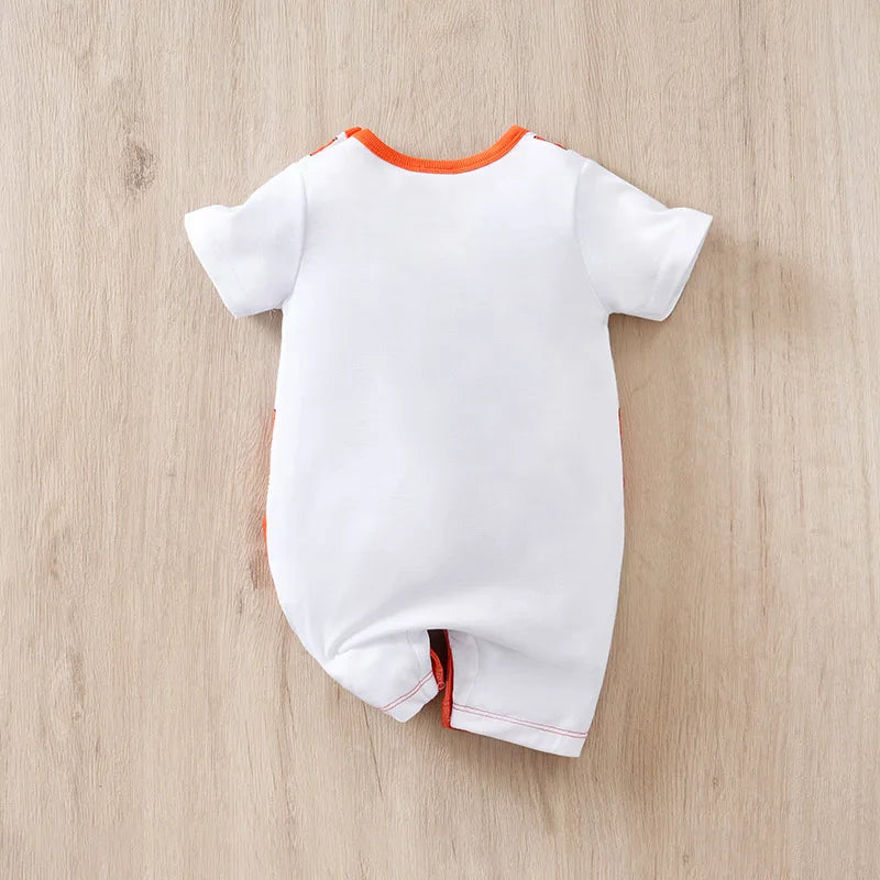 0-36M Summer Baby Boys and Girls Round Neck Short sleeved jumpsuit Full Print Dinosaur Comfortable and Breathable