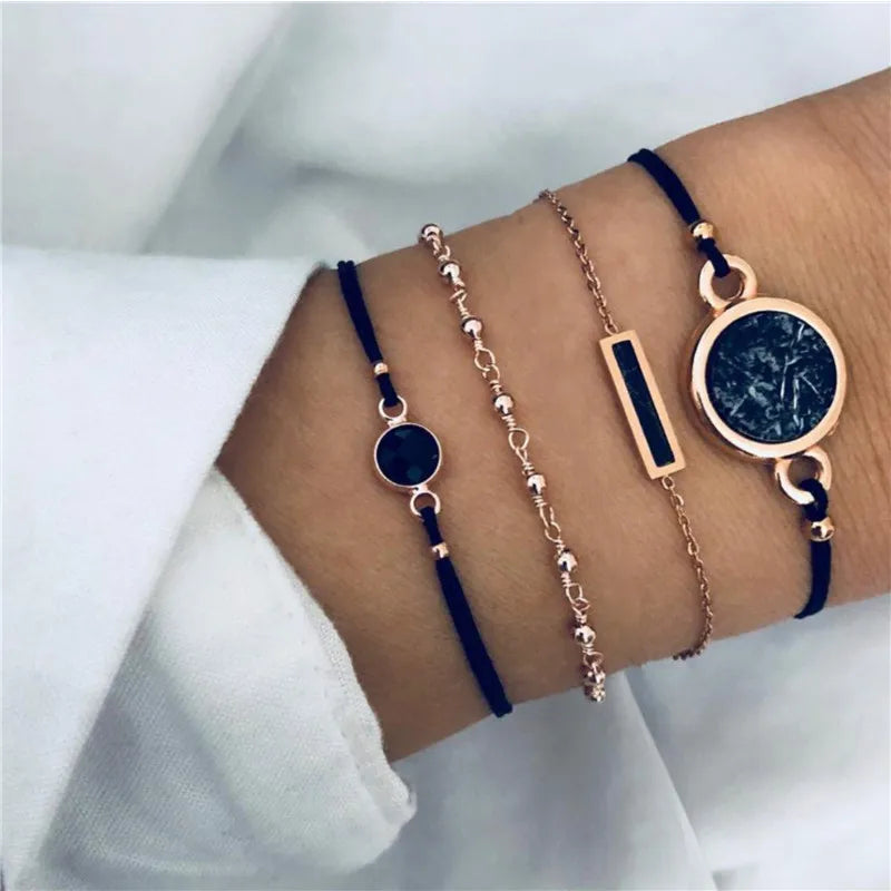 YOBEST 2024 New Heart Beads Chain Bracelets for Women, Silver Color Trendy Geometric Bracelets Set, Party Jewelry Accessories