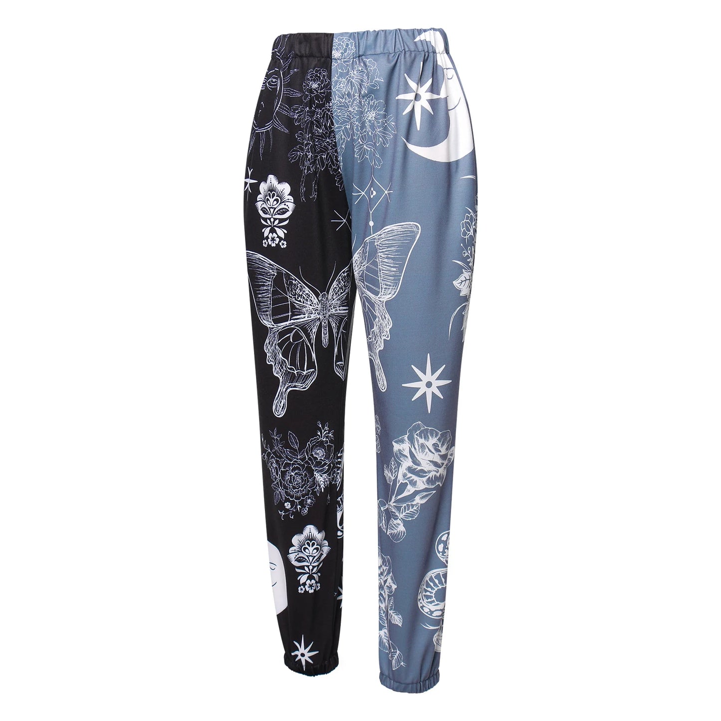 Women's Boho Hippie Harem Pants High Smocked Waist Printed Patchwork Sweatpants Yoga 90S Goth Baggy Casual Trousers