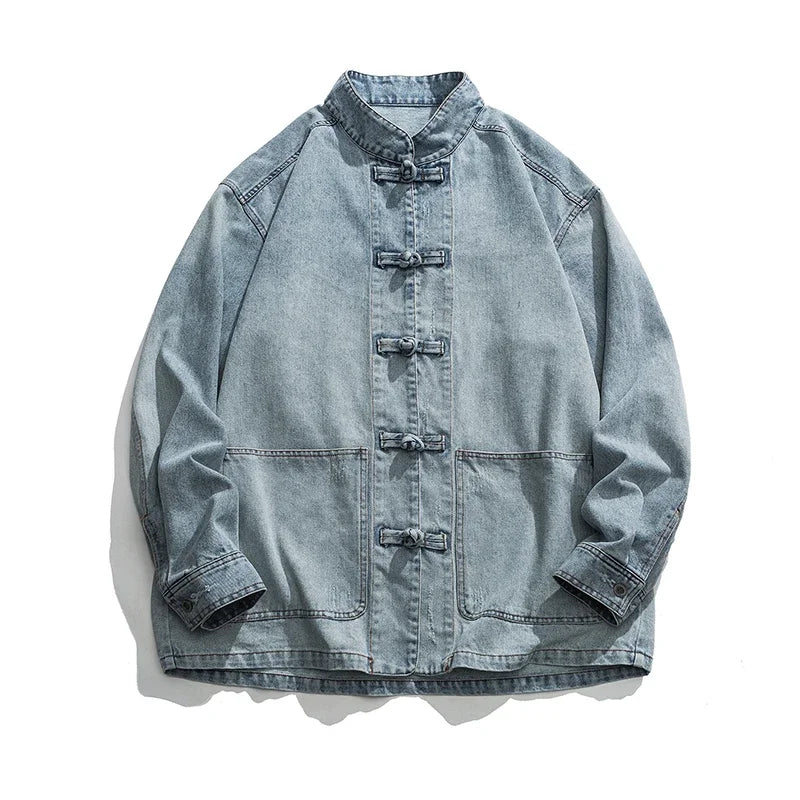 2024 Chinese Style Denim Jacket Men Streetwear Oriental Clothes Autumn Male Jeans Coat Vintage Fashion Hip Hop Loose Outwear