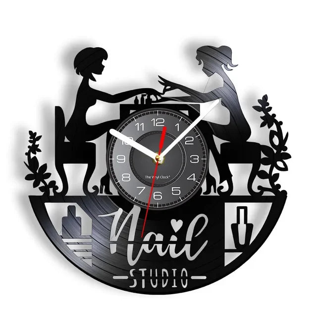 Custom Spa Salon Business Wall Sign Wall Decor Nail Salon Personised Your Name Vinyl Record Wall Clock Polish Fashion Art Clock