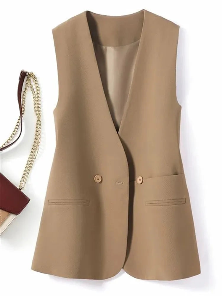 Women's Vest Jacket 2025 Korean New Fashion Spring Summer Sleeveless Jacket Suit Vest Femme Blazer Waistcoat Tops