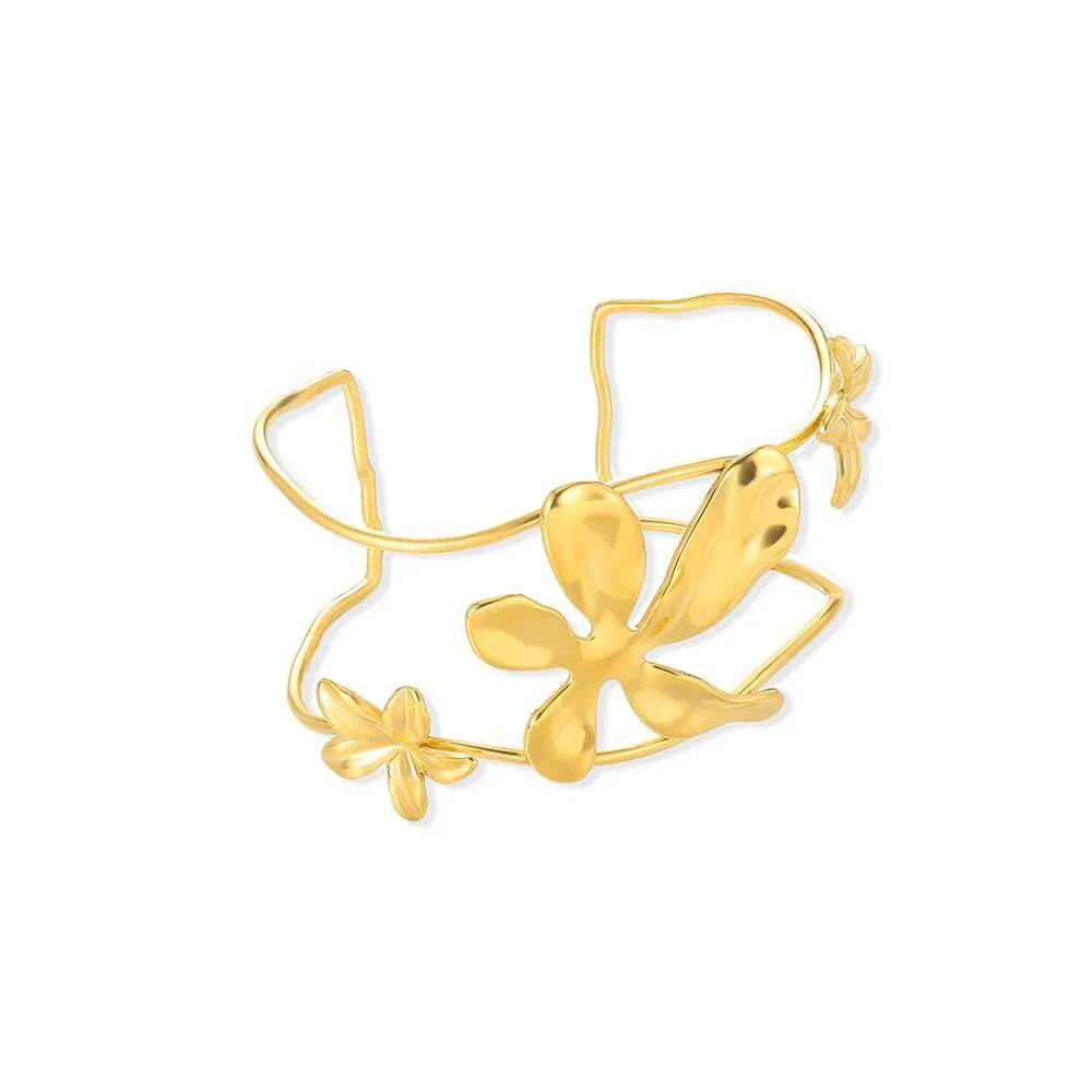 Exaggerated Flower Bangles For Women Gold Color Stainless Steel Flower Butterfly Geometric Bangle Jewelry Wedding Party Gift