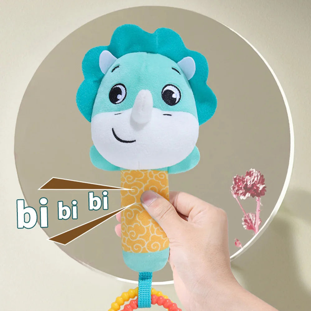 Baby Rattles Soft Hand Crank Toys Cartoon Animal with BB Call Voice Plush Toys Squeaky Sensory Travel Accessories for Toddler