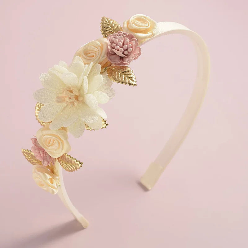 Advanced Handmade Flower Girls Headbands Cute Pearl Feather Wedding Crown Princess Dance Party Headwear Fashion Hoop Accessories