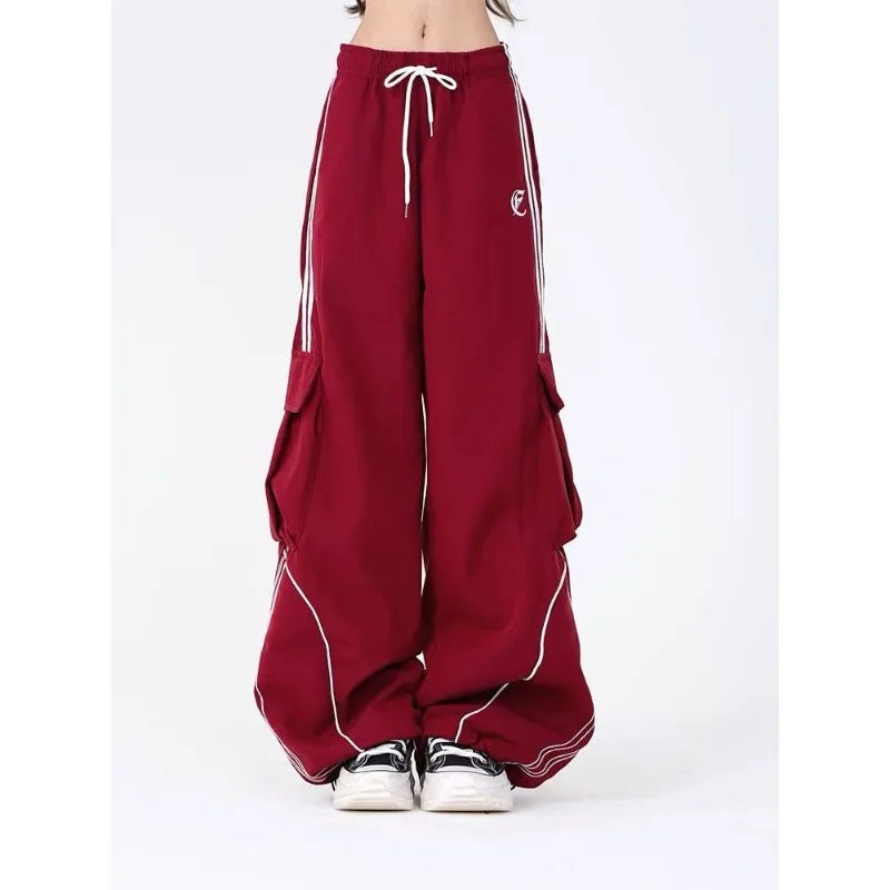 Deeptown Y2K Black Striped Women Cargo Pants Korean Fashion Wide Leg Baggy Trousers Streetwear Autunm Harajuku Hip Hop Oversized