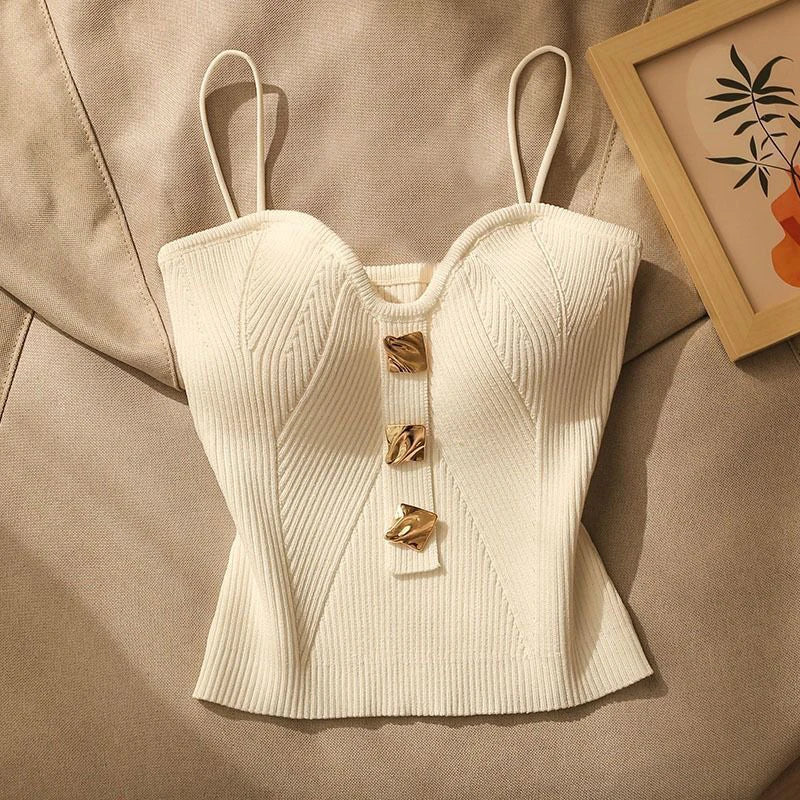Women Summer High-end Small Fragrant Style Knitted Tube Top Camisole With New Style Outer Sleeveless Short Top With Beautiful Ba