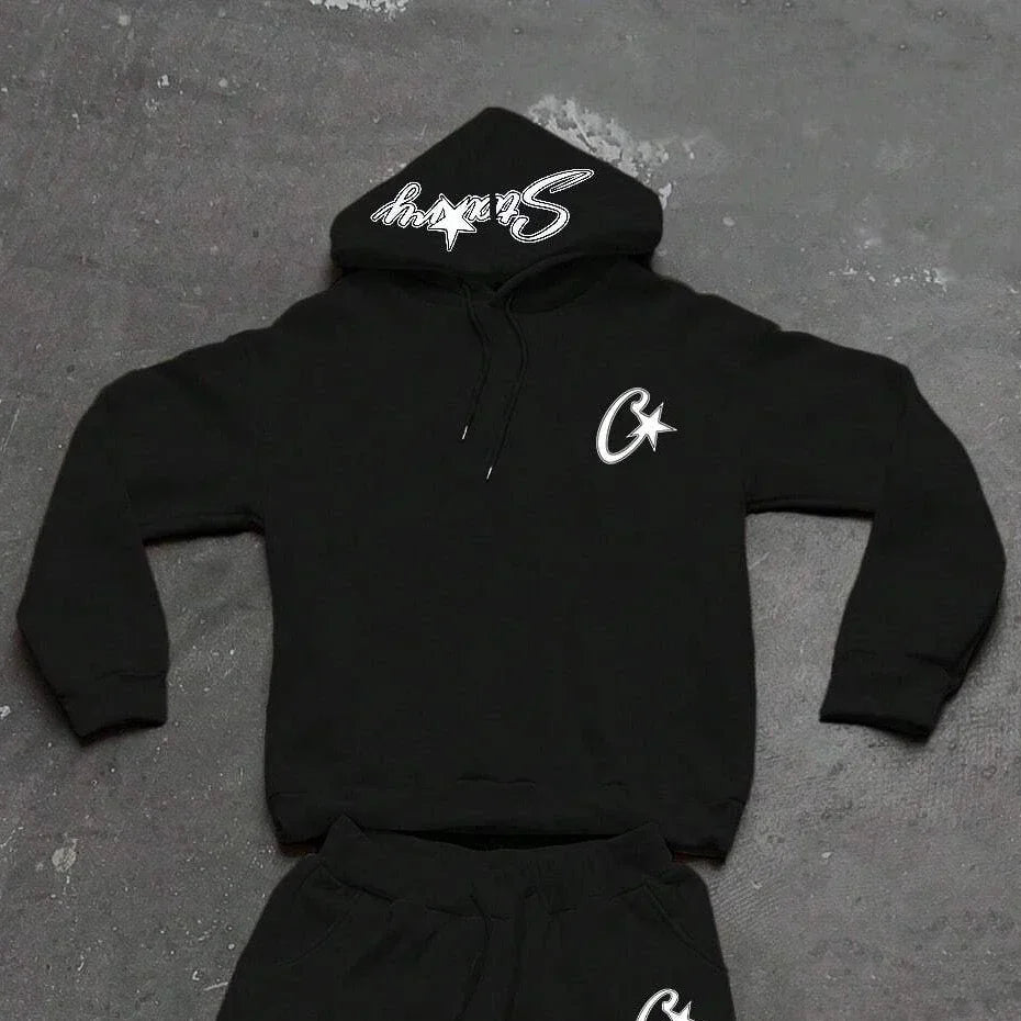 Y2K Unisex White Hoodie and Jogger Set, Casual Sportswear, Comfortable Sweatshirt and Pants, Trendy Outfit for Men and Women