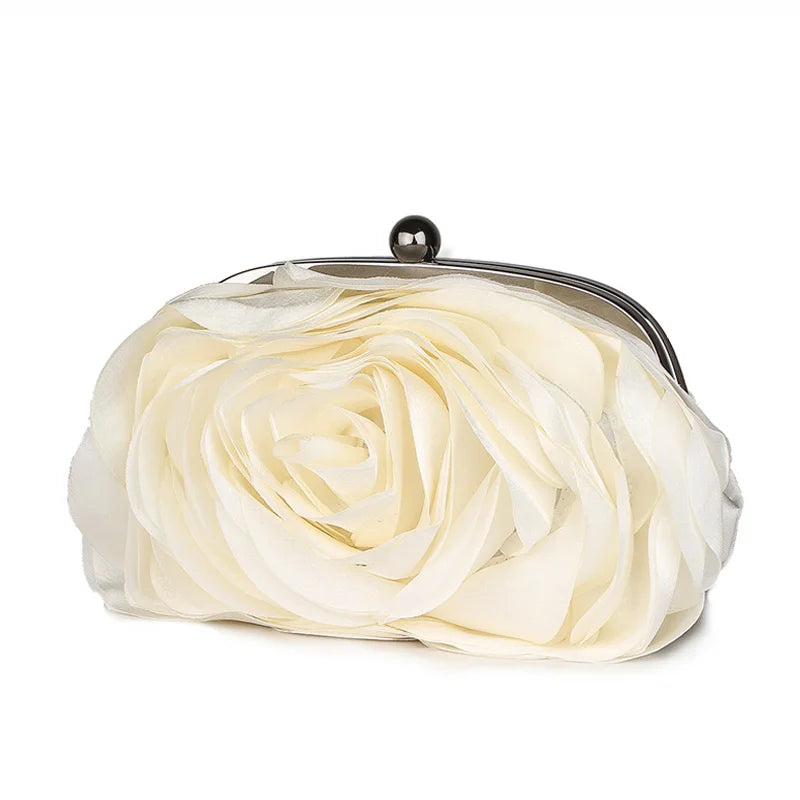 Women Rose Flower Evening Bag Ladies Floral Pink Handbag Bridal Wedding Party Purse Fashion Beatiful Small Day Clutch Chain