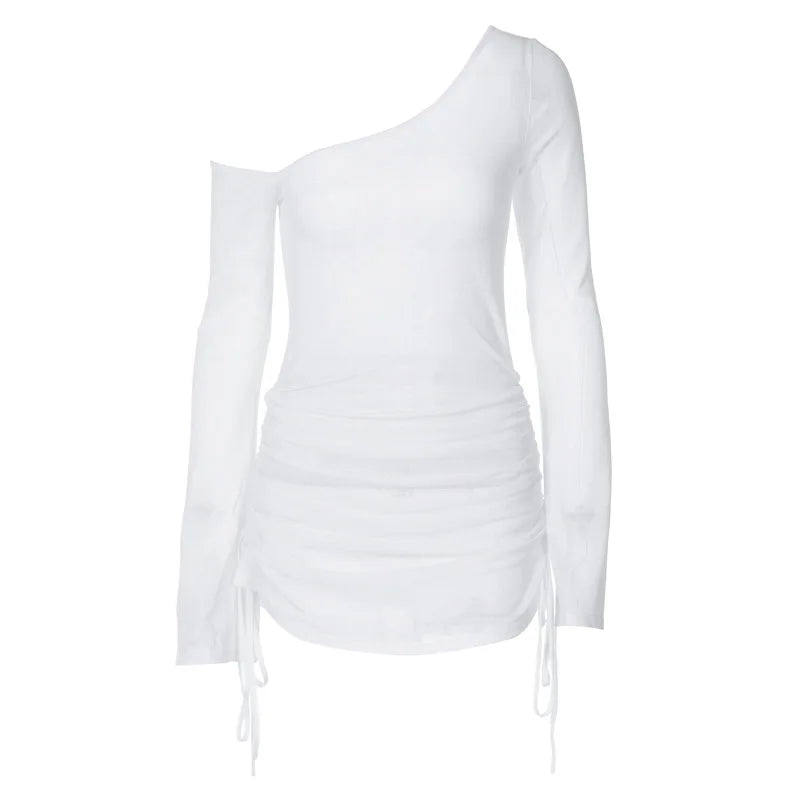 Women's summer and autumn new products Light pure hot girl style fashionable cool off-shoulder long-sleeved sexy pleated dress
