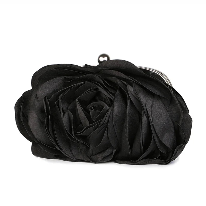 Women Rose Flower Evening Bag Ladies Floral Pink Handbag Bridal Wedding Party Purse Fashion Beatiful Small Day Clutch Chain