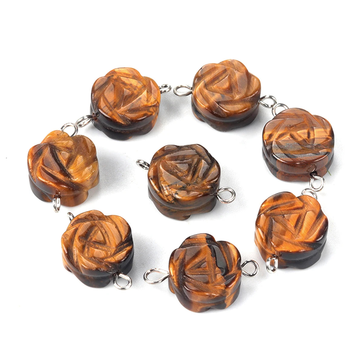 2Pcs Natural Stone Yellow Jade/Agates Rose-Shaped Connector For Jewelry Making DIY Necklace Bracelet Accessory Size 14 mm