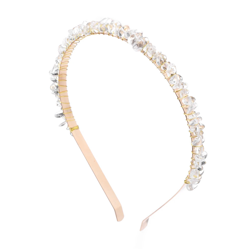 Colorful Natural Stone Aquamarine Crystal Gravels Chips HairBand Women Girl Healing Headwear Hair Accessories Handmade Jewelry