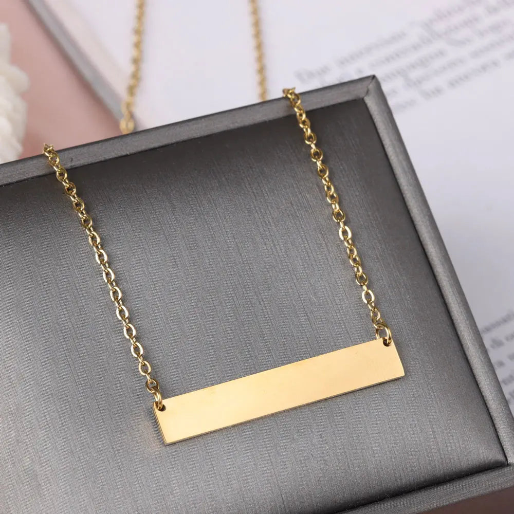 Stainless Steel 40mm Bar Engraved Pendant Necklace 4 Colors Customized Name Necklace For Women Men Personalized Jewelry Gift