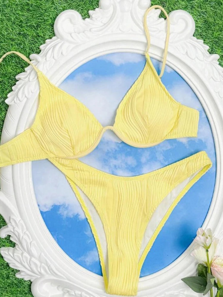 OIINAA Sexy Bikini Set Women Two-Piece Solid Swimsuit Backless Female Swimwear Bathing Summer Fashion Female Holiday Beachwear