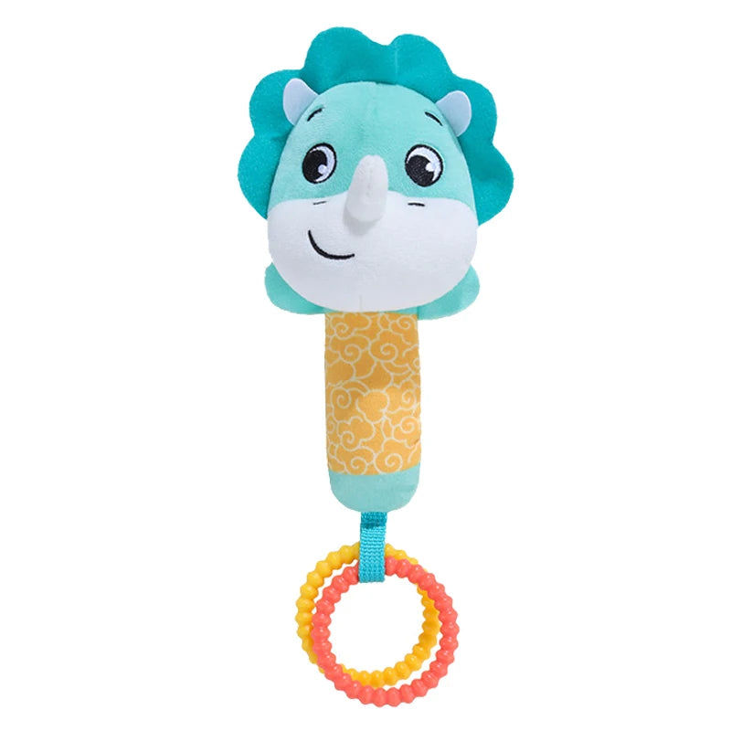 Baby Rattles Soft Hand Crank Toys Cartoon Animal with BB Call Voice Plush Toys Squeaky Sensory Travel Accessories for Toddler