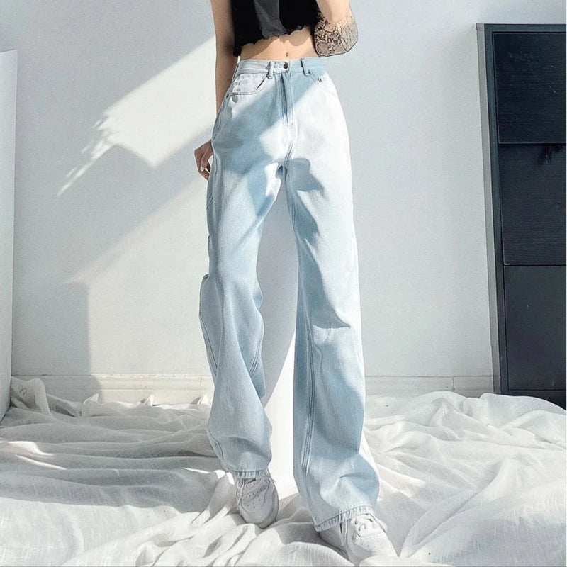 Womens Jeans Wide Leg Loosefit Denim Pants for Women Light Blue Trousers 90s Size X Larg Hippie Clothes Streetwear Original Xxl